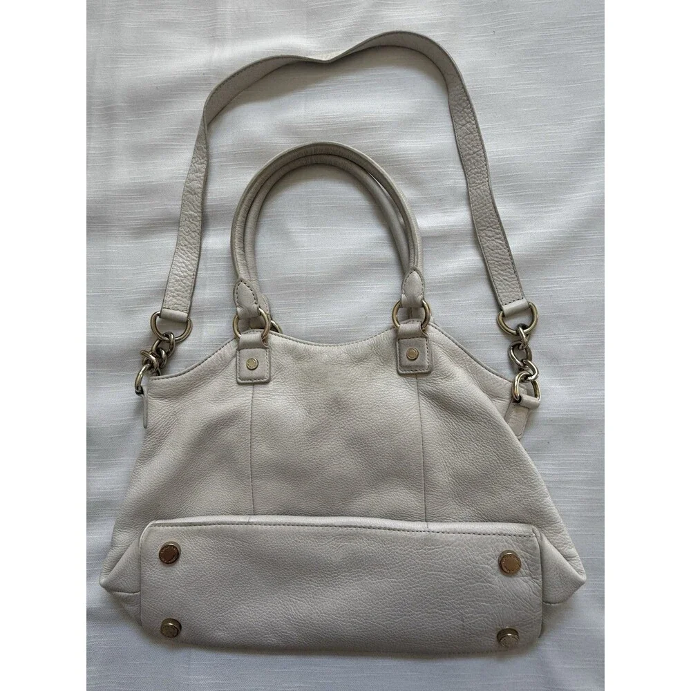 Calvin Klein Ivory Leather Double Strap Satchel Shoulder Handbag
